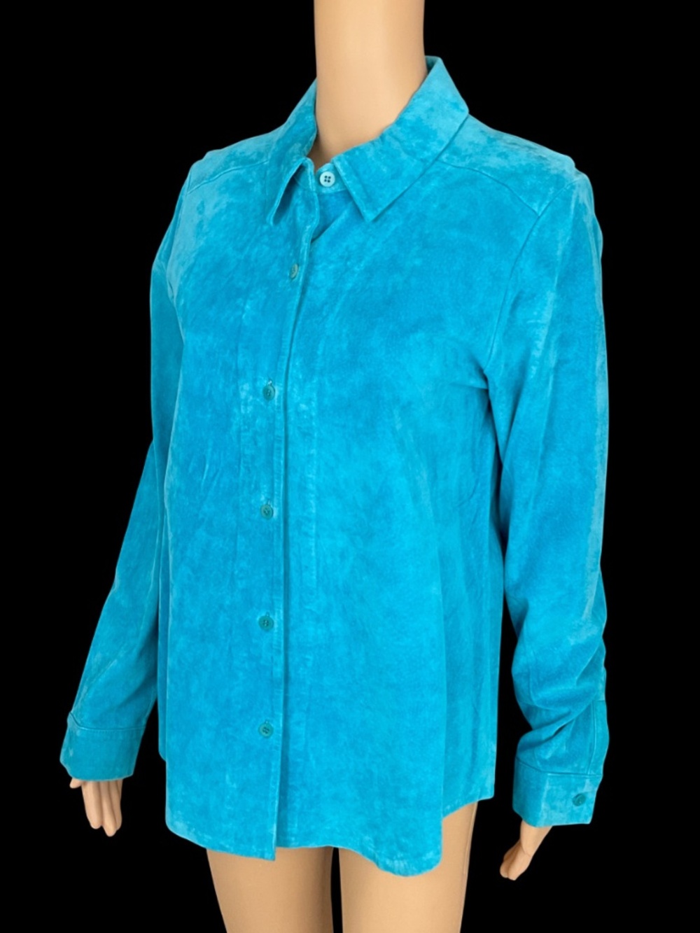 New Frontier Genuine Suede Button Down Shirt Turquoise Size L New